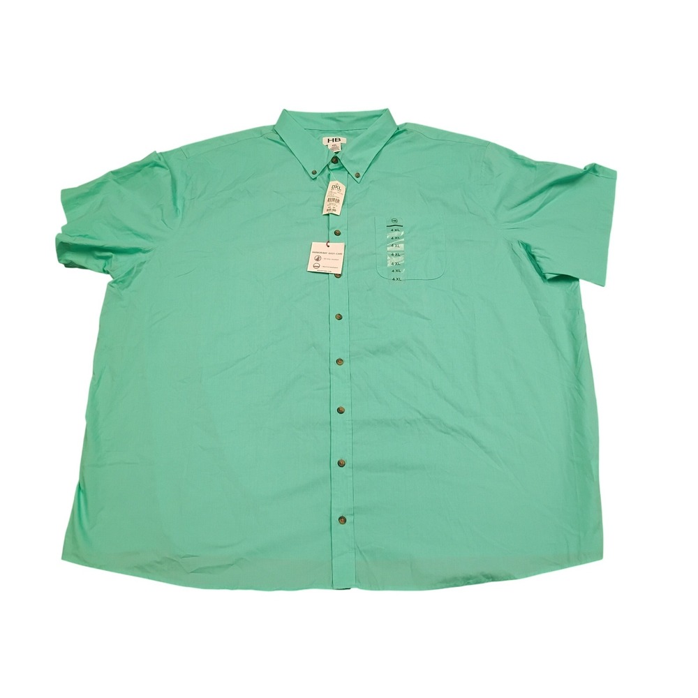 Harbor Bay Button Down Shirt Mens 4XL Green Short Sleeve Easy Care Wrinkle Free